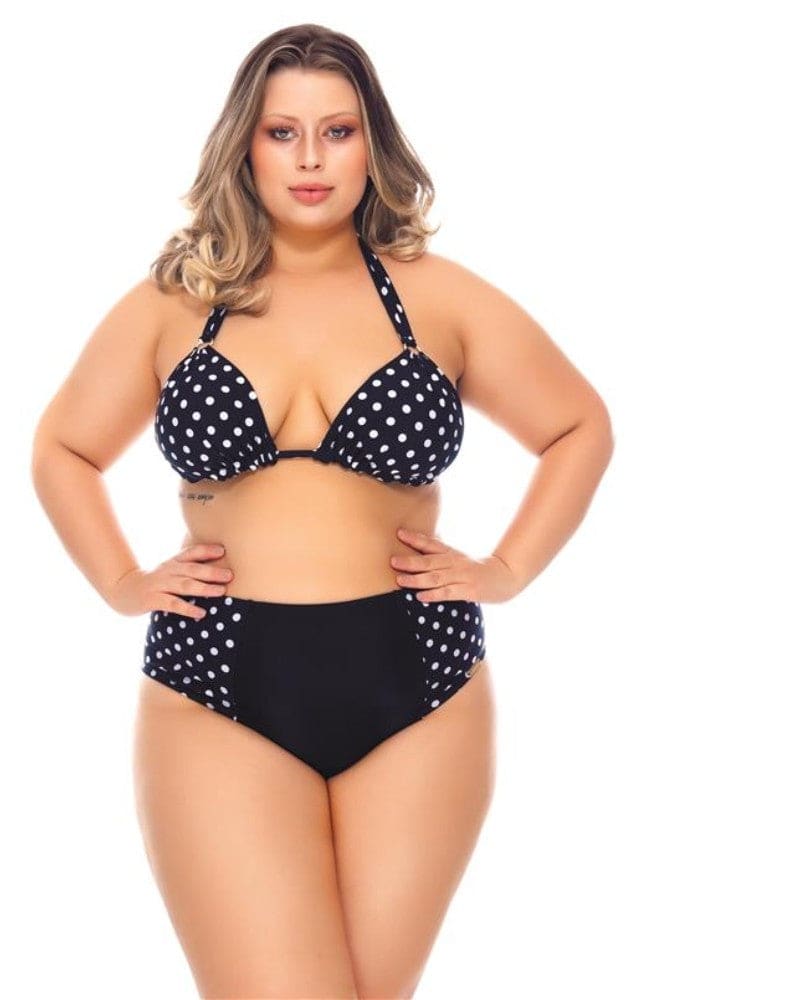 Front of a model wearing a size 16 Two Colored High Waisted Bikini Bottom in Black & Dolt by Lehona. | dia_product_style_image_id:267935